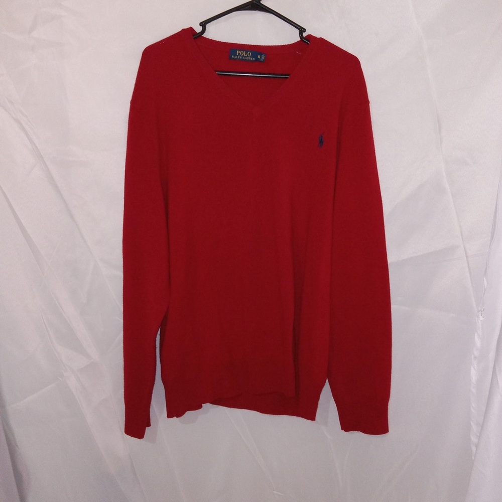 Polo by Ralph Lauren Pullover Sweater Red 100% Italian Merino Wool Mens Size XL
